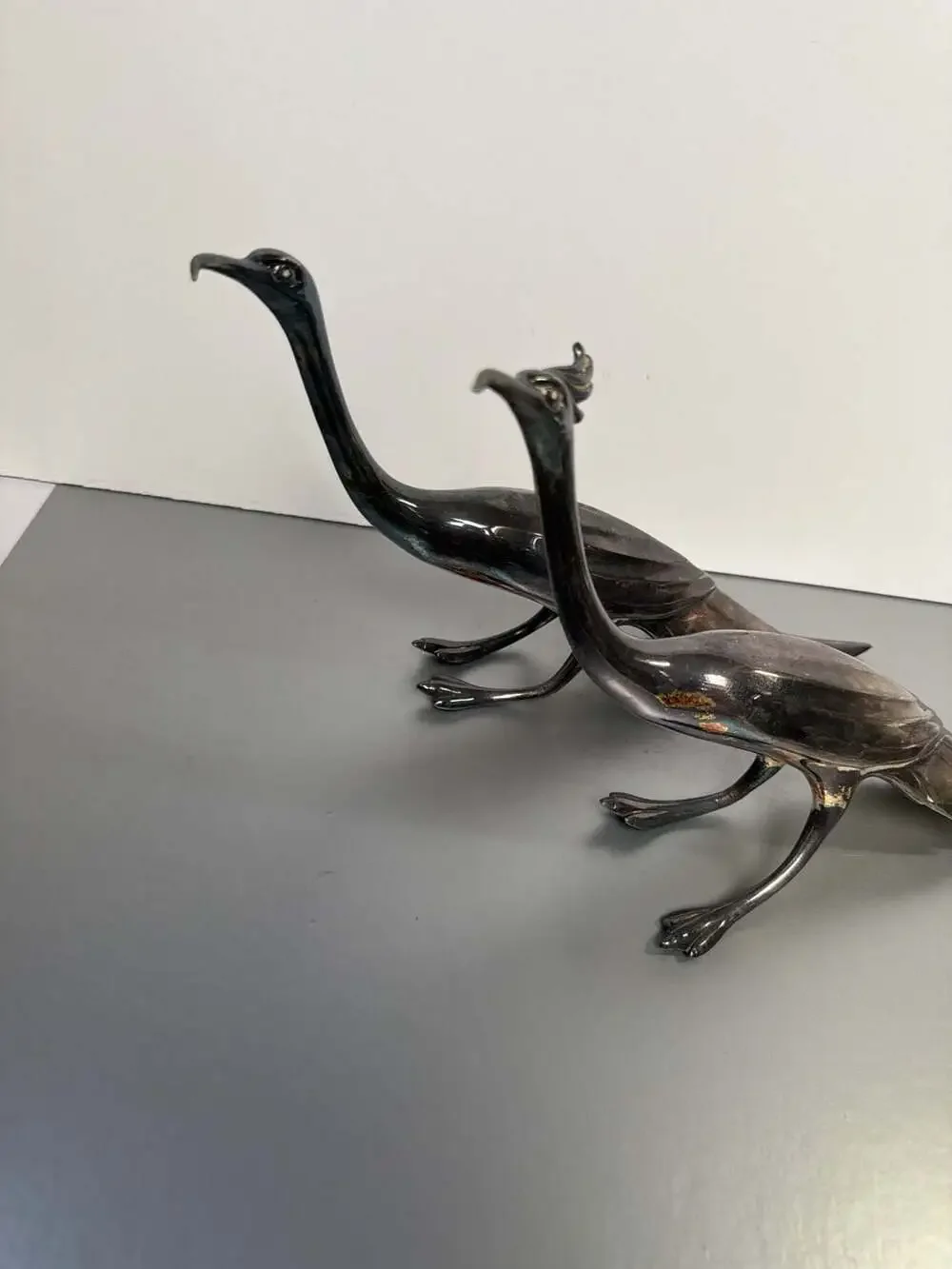 2‎ VTG WEIDLICH MCm HOLLYWOOD REGENCY LARGE SILVERPLATE BIRDS MFG 2257 USA